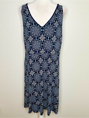 LOFT Navy Blue Printed V-Neck Sleeveless Dress